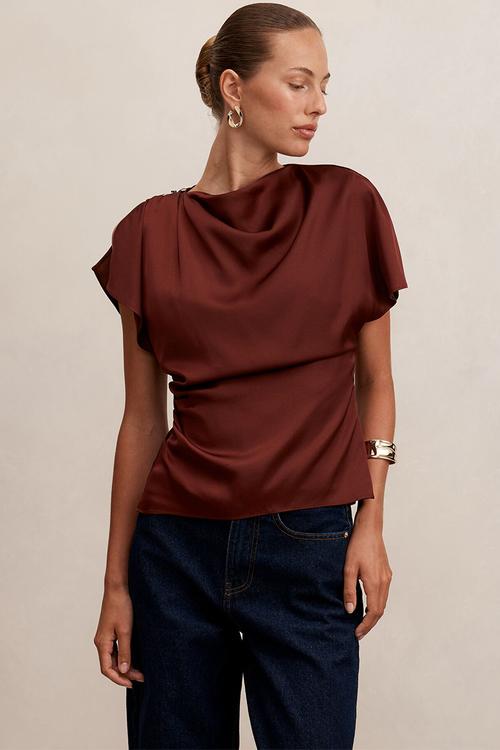 Daya drape satin top in deep rust