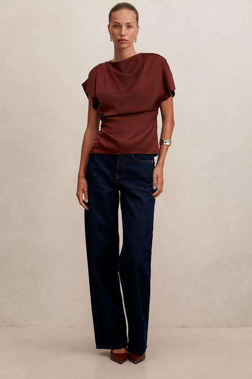 Daya drape satin top in deep rust