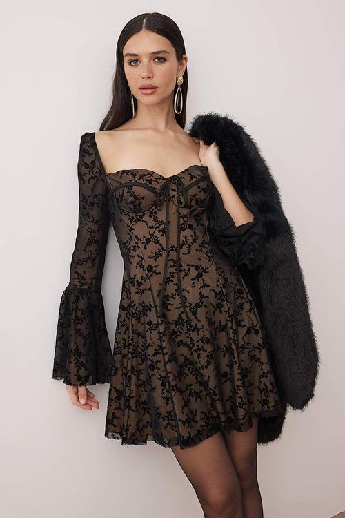 Sweetheart Neckline Lace Short / Mini Dress - Black