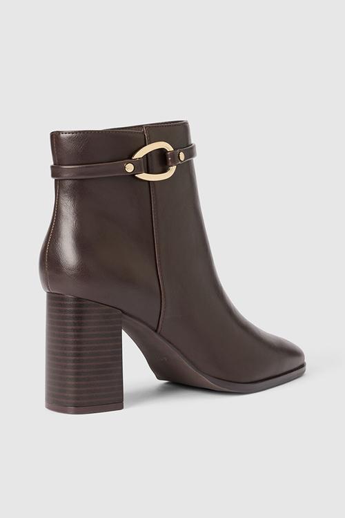 Rosanna hardware trim heeled ankle boot in chocolate brown