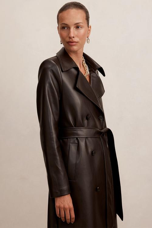 Sabina pu trench coat in dark chocolate