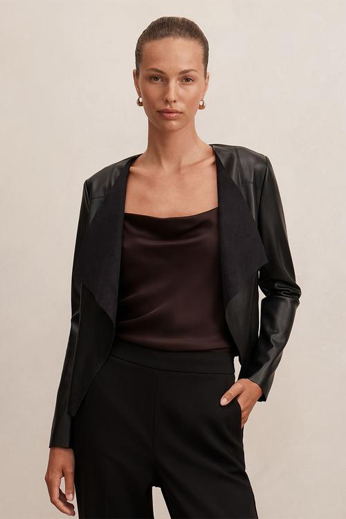 Chloe pu waterfall jacket in black