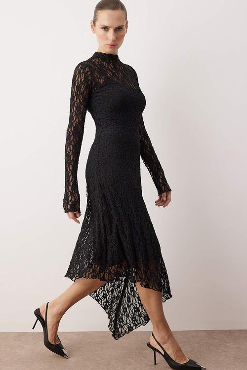 Plain Maxi Knitted Dress - Black