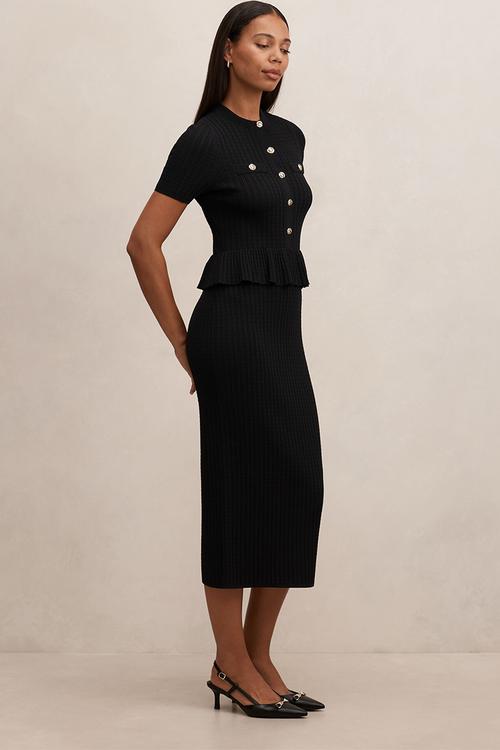 Tahlina stitch interest midi dress in black