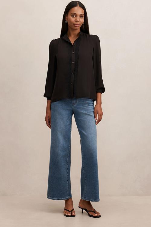 Poppy lace trim blouse in black