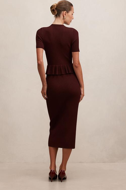 Tahlina stitch interest midi dress in vintage merlot