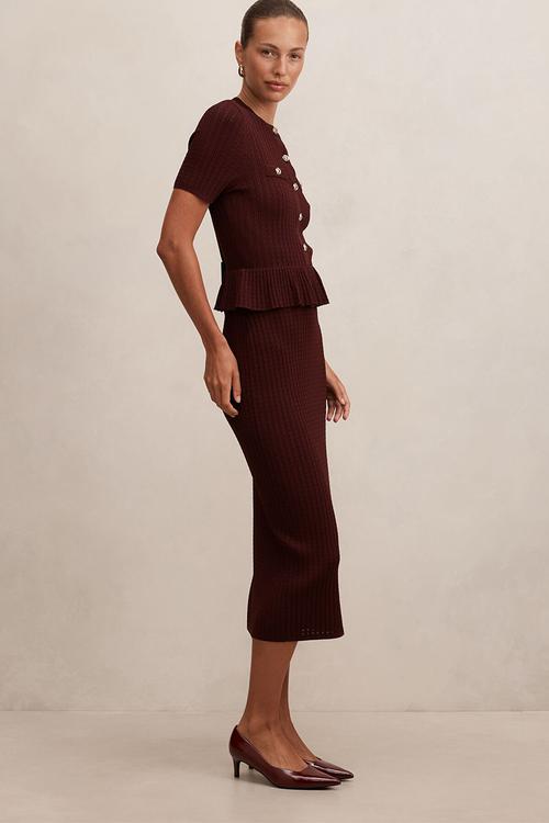 Tahlina stitch interest midi dress in vintage merlot