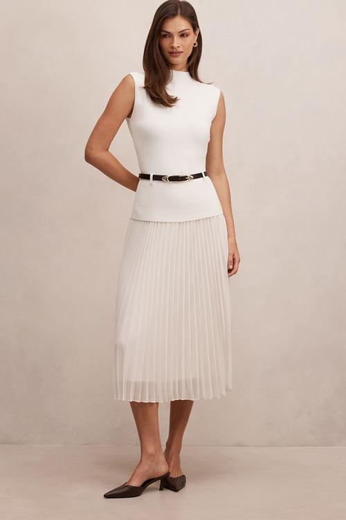 Lorelei woven mixed midi dress in cream