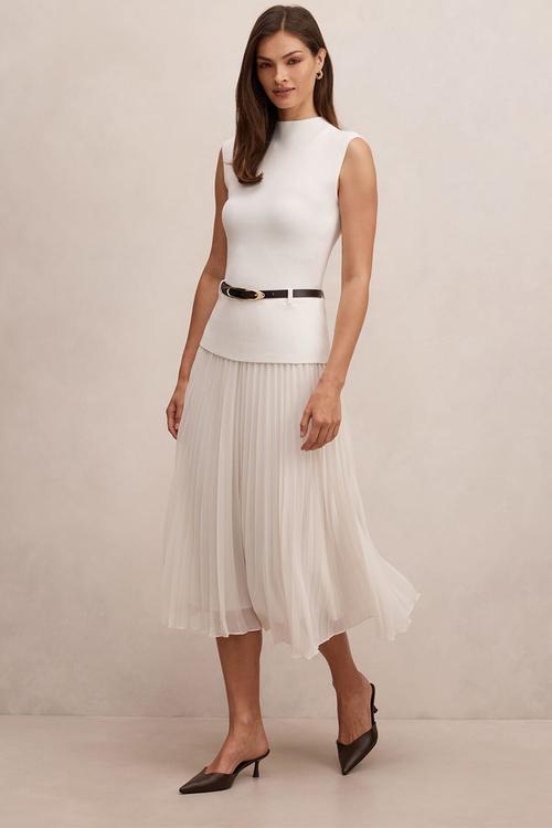 Lorelei woven mixed midi dress in cream