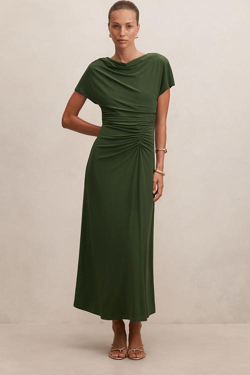 Tahnee grown on sleeve maxi dress in stone green