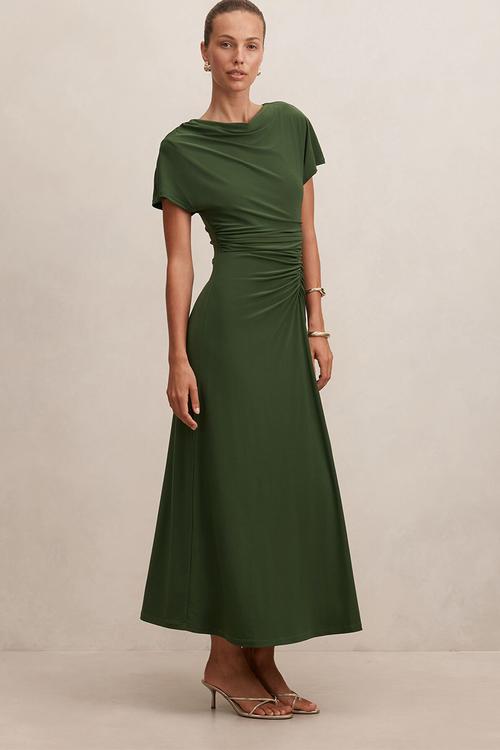 Tahnee grown on sleeve maxi dress in stone green