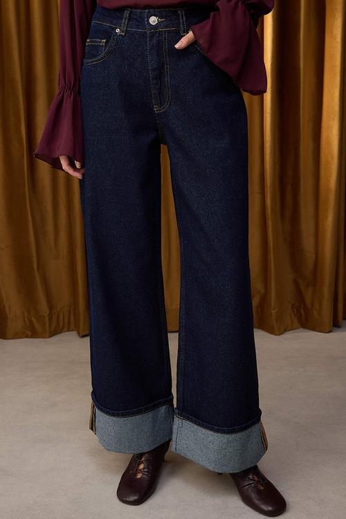 High Waist Wide Leg Jeans - Dark Blue