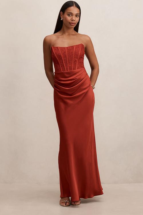 Ivy lace corset drape maxi dress in rust