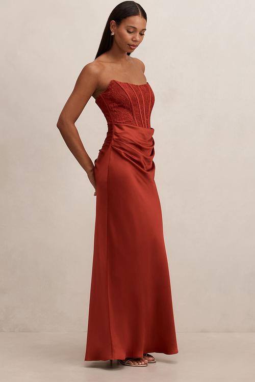 Ivy lace corset drape maxi dress in rust