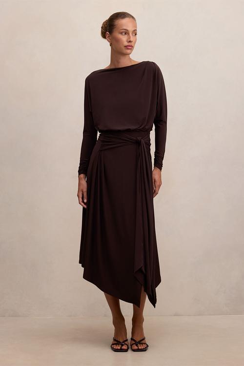 Ida draped jersey midi dress in freckle