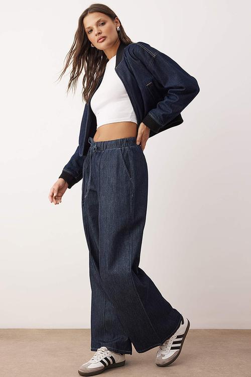 Tie Detail High Jeans - Dark Blue