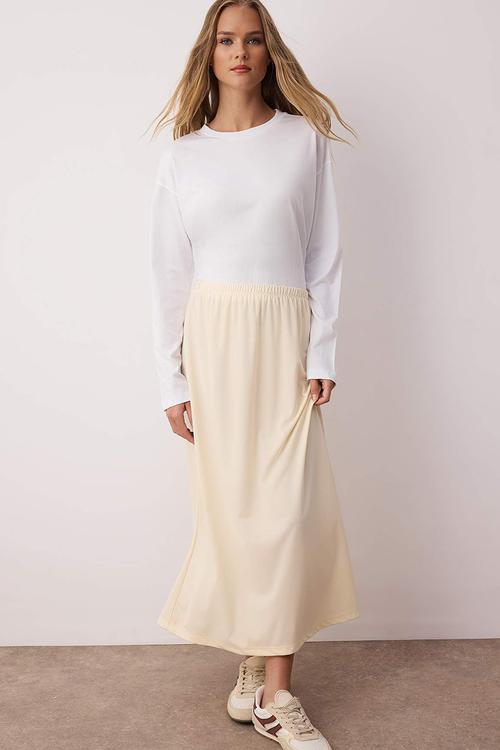 Knitted Lined Skin Skirt - White