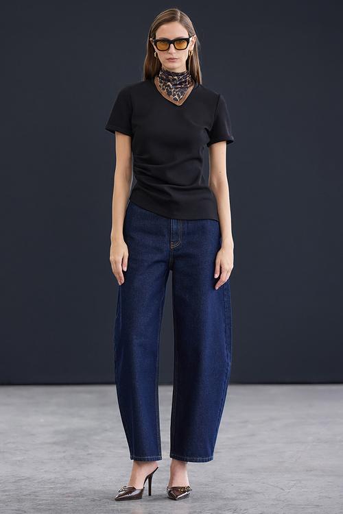 High Waist Baggy Jeans - Dark Blue