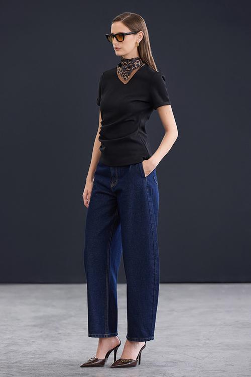 High Waist Baggy Jeans - Dark Blue