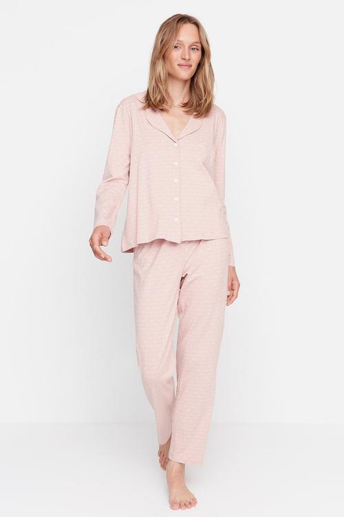 Printed Knitted Pajamas Set - Powder