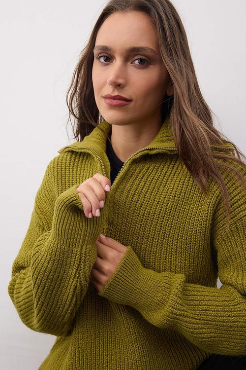 Wardrobe Essentials Soft Textured Knitwear Sweater - Oil Green
