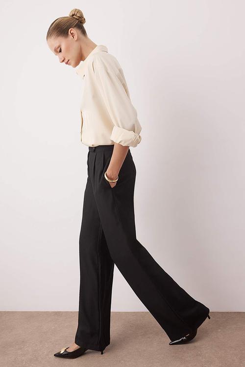 Wide Leg High Waist Pants - Black
