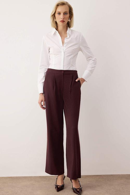 Soft Button Wide Leg Pants - Plum
