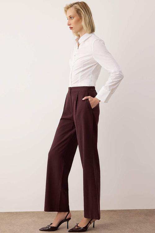 Soft Button Wide Leg Pants - Plum