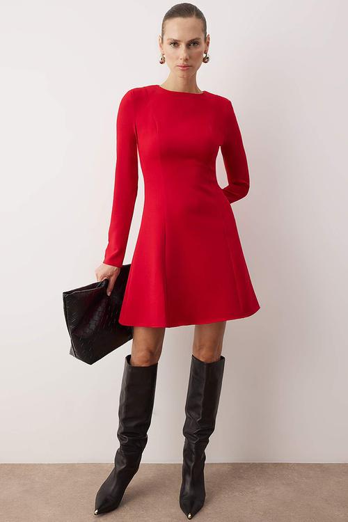 Straight Mini Woven Dress - Red