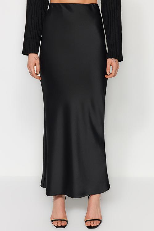 Satin Maxi Length Woven Skirt - Black