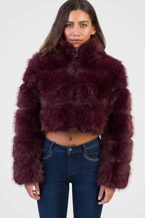Time To Escape Faux Fur Jacket - Burgundy