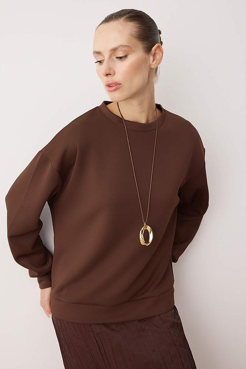 Double Fabric Sweat Knitted Dress - Brown