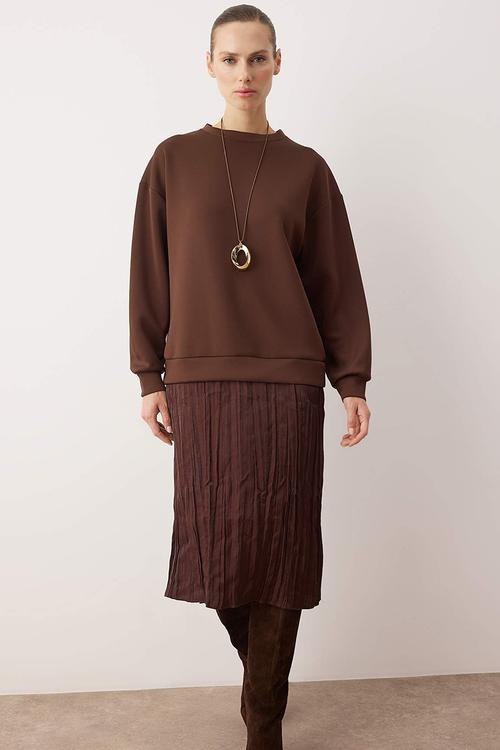 Double Fabric Sweat Knitted Dress - Brown