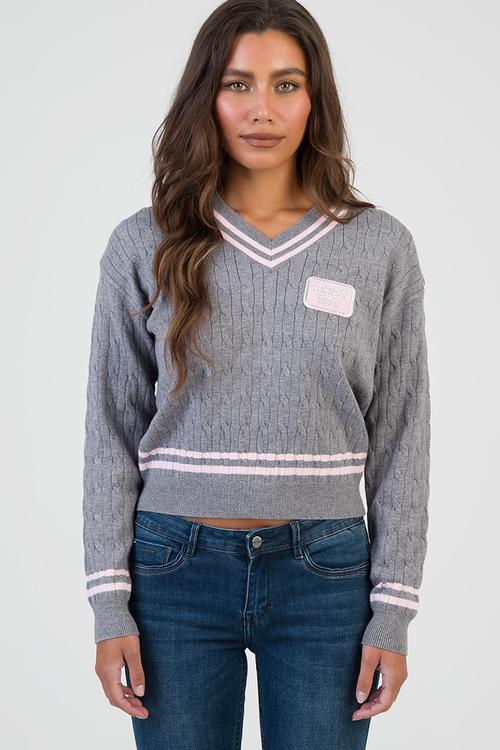 All In Knit Sweater - Grey Melange/Pink