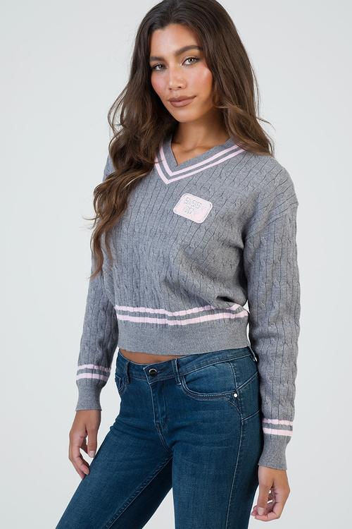 All In Knit Sweater - Grey Melange/Pink