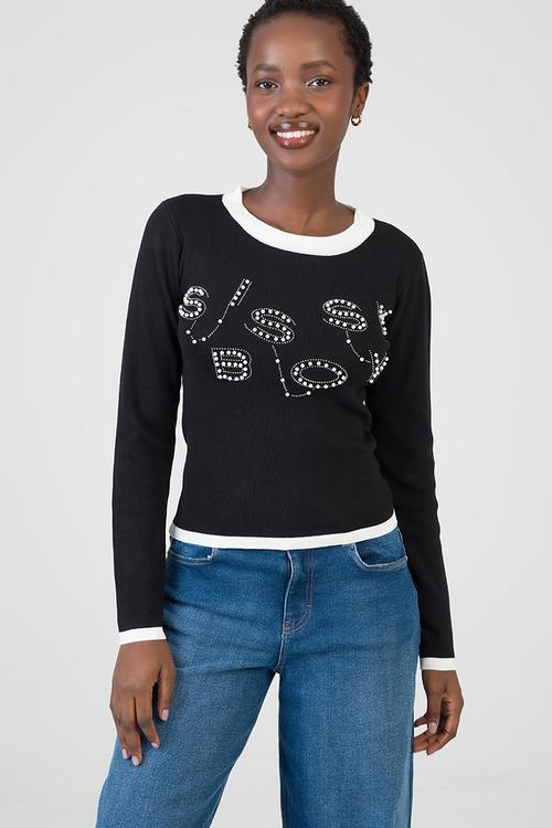 City Lights Knit Top - Black/Off White