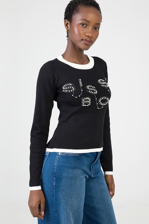 City Lights Knit Top - Black/Off White