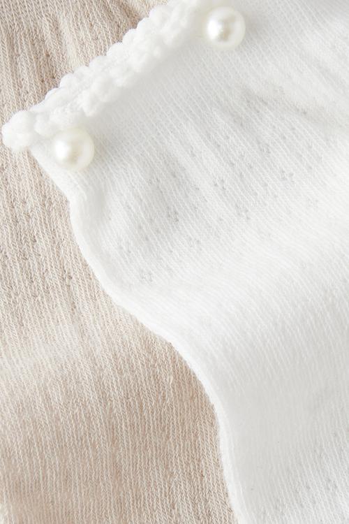 Pearl pointelle frill crew sock 2pk - white/chai dust