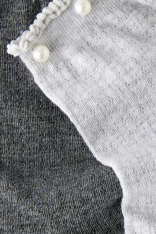 Pearl pointelle frill crew sock 2pk - grey marle/charcoal marle