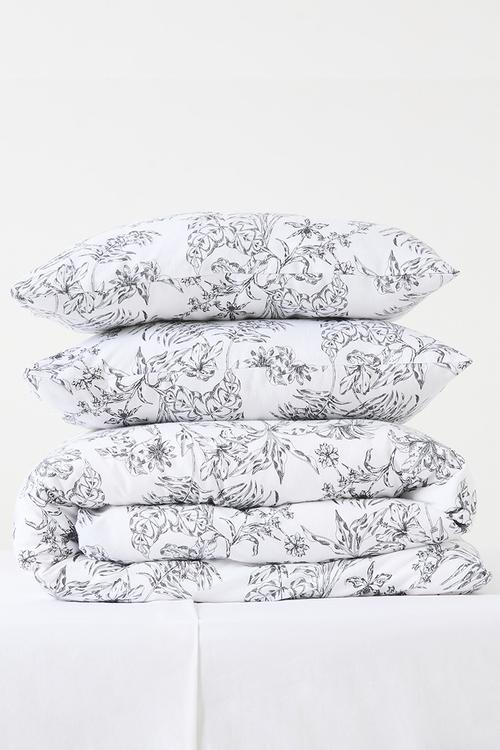 Brushed Winter Stencil Floral Cotton Blend Duvet Set - white