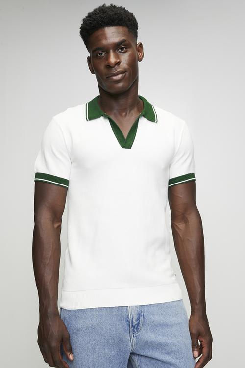 Varsity flatknit polo - egret