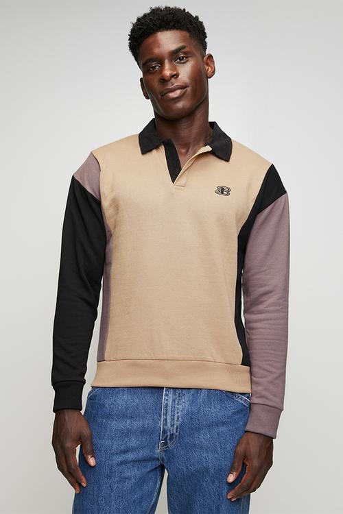 Panelled Colour Block B Polo Sweater - Cornstalk