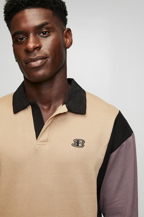 Panelled Colour Block B Polo Sweater - Cornstalk