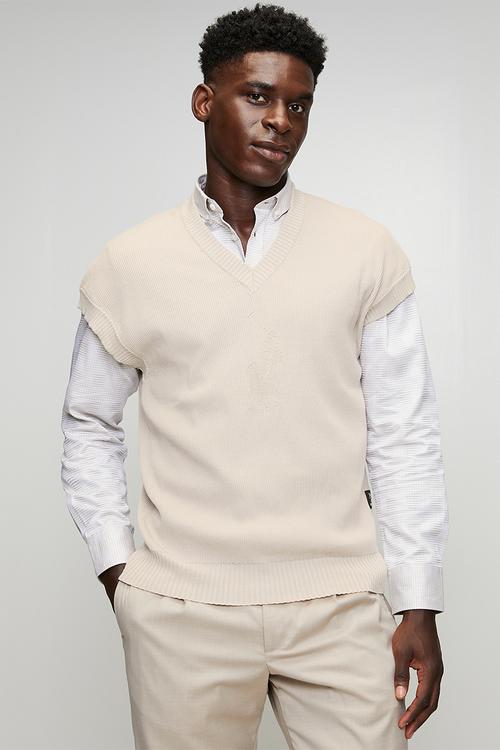 Boxy fit rib-knit sweater vest - white/dark green - 1303009001