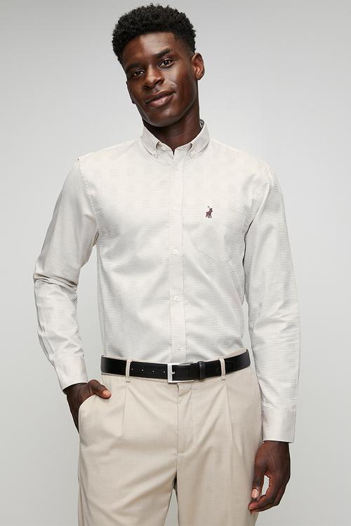 Jackson Dobby Tonal Check Long Sleeve Shirt - Stone