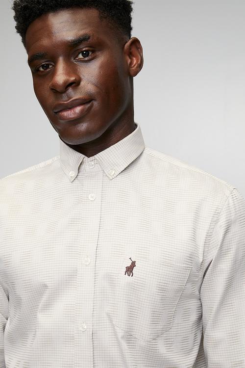 Jackson Dobby Tonal Check Long Sleeve Shirt - Stone