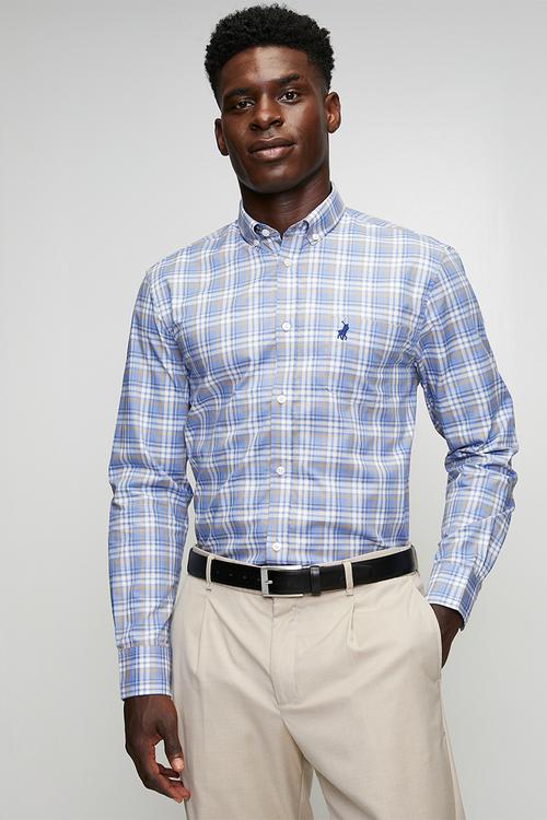 Yang Small Check Long Sleeve Shirt - Blue