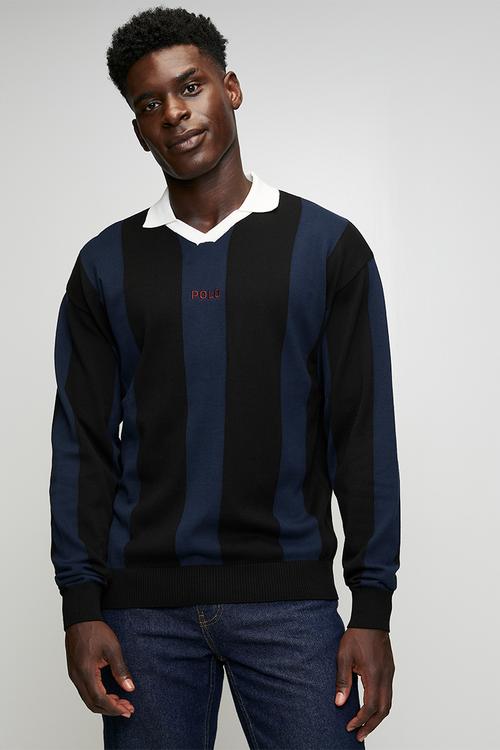 Moroka Sport Long Sleeve Polo Knit Top - Dark Navy