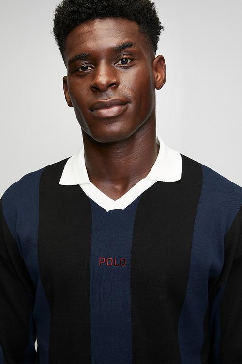 Moroka Sport Long Sleeve Polo Knit Top - Dark Navy