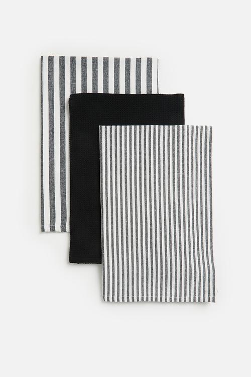 Stripe kitchen towel set of 3 - Black